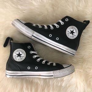 Converse Leather High Tops w/ stretch side panels